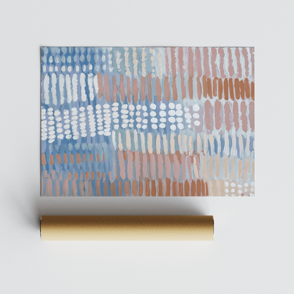 Modern nursery wall art with Contemporary Abstract Print, Blue Pink Beige tones