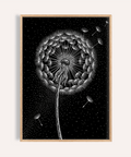 Dandelion Poster in black and white for living room wall art