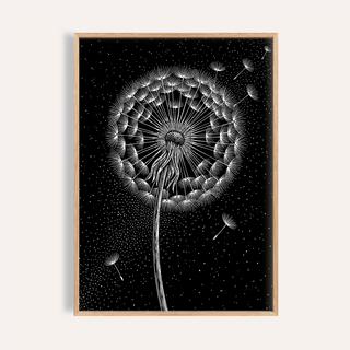Dandelion Poster in black and white for living room wall art