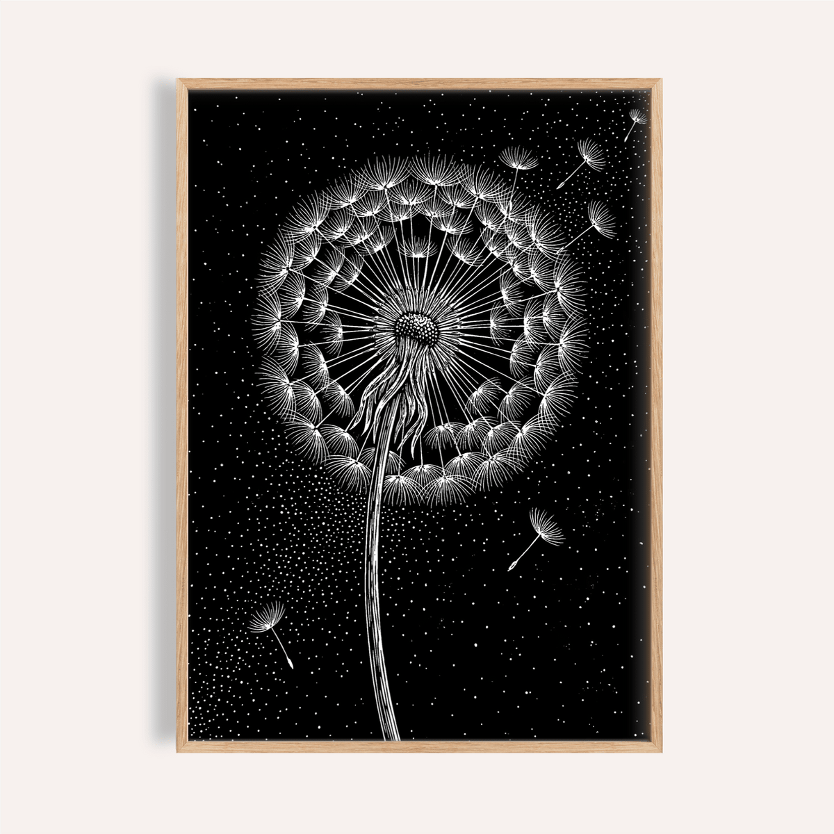 Dandelion Poster in black and white for living room wall art