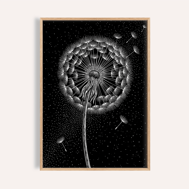 Dandelion Poster in black and white for living room wall art