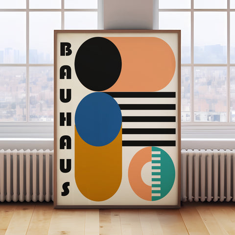 Colourful Bauhaus geometric wall art for modern and minimalist home decor