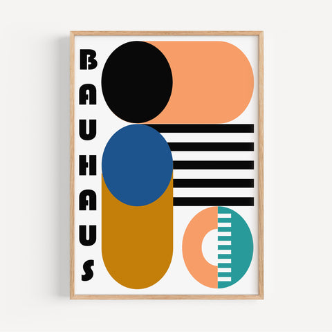 Colourful Bauhaus geometric wall art for modern and minimalist home decor