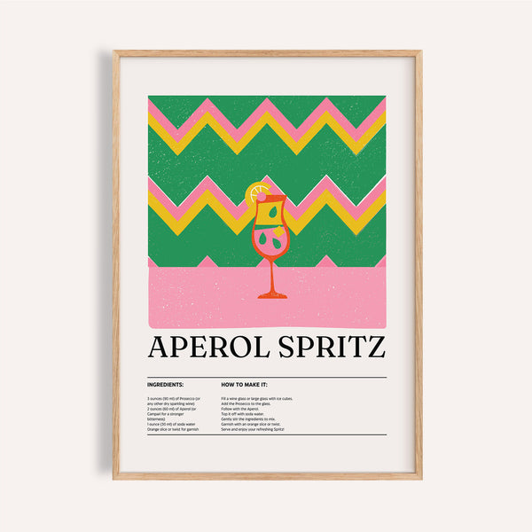 Poster Aperol Spritz print with green pink yellow zigzag pattern

