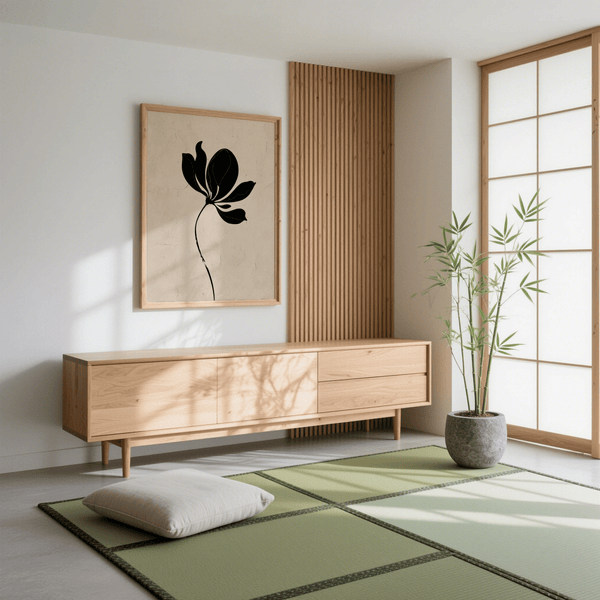 Elegant Black Flower Art Print in black tones for dining room print