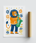 Saxophone Lion Art Print, multicolored, art for nursery, wall print