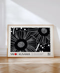 Black and white flower art print inspired by Yayoi Kusama&#39;s iconic style.