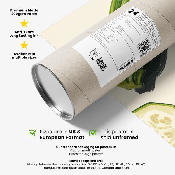 Vivid green Zucchini Wall Art print for rustic kitchen design