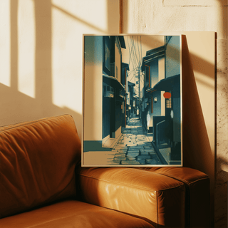 Preview of Japanese alleyway street poster with stone pathway and tight urban passage