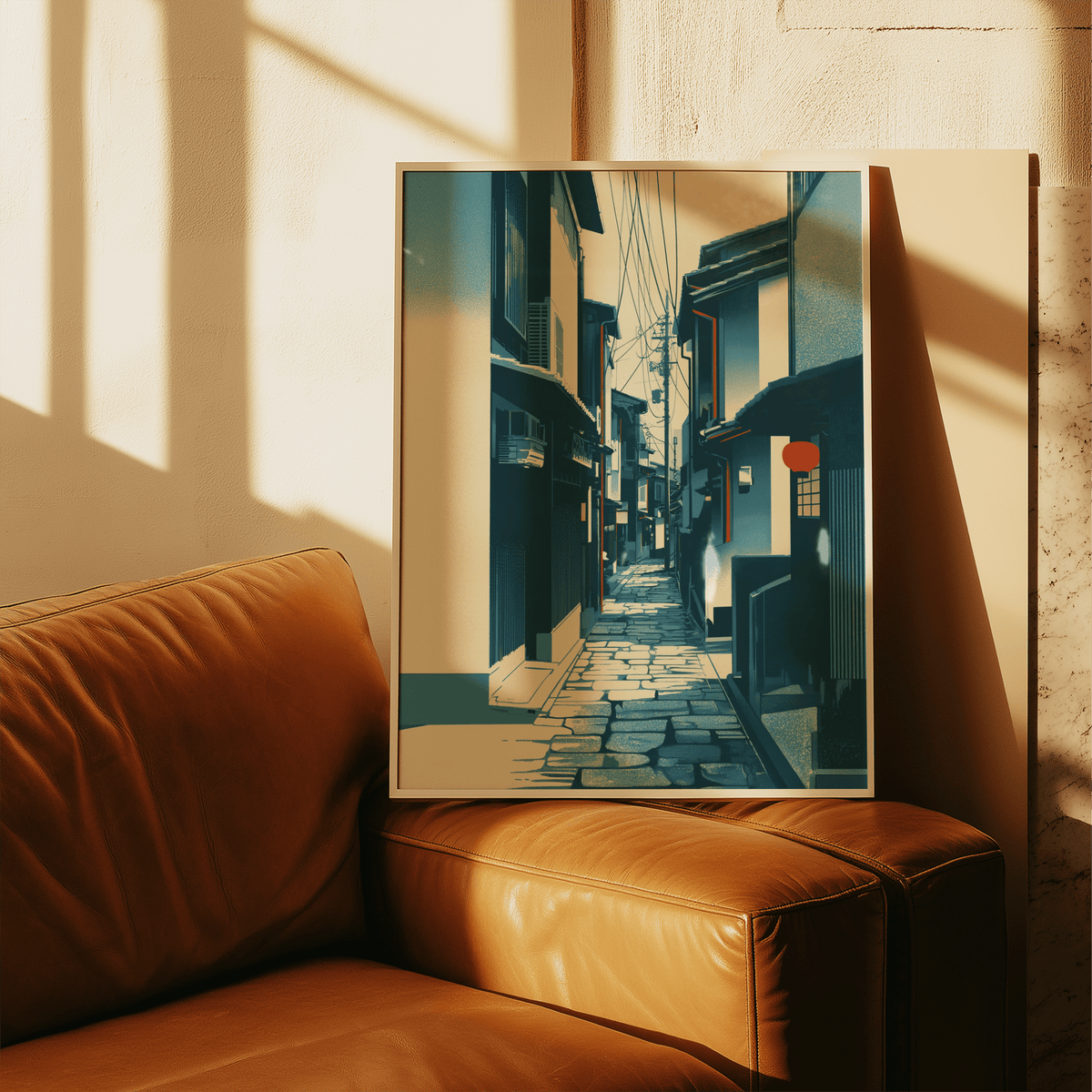 Preview of Japanese alleyway street poster with stone pathway and tight urban passage