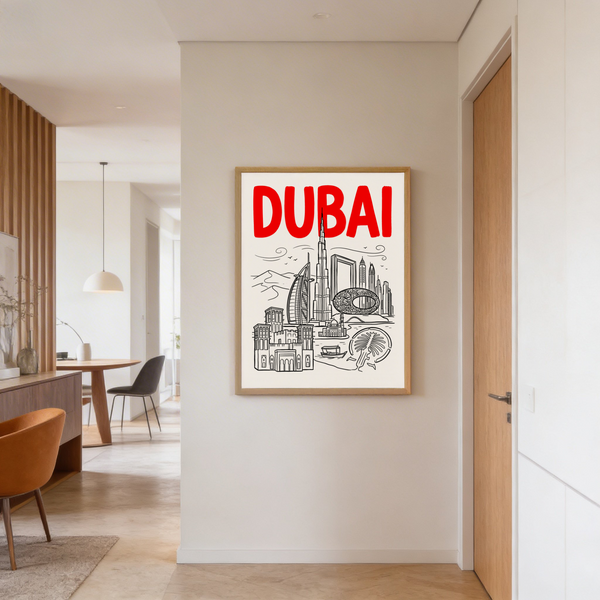 Dubai City Wall Art print highlighting sail-shaped Burj Al Arab motif