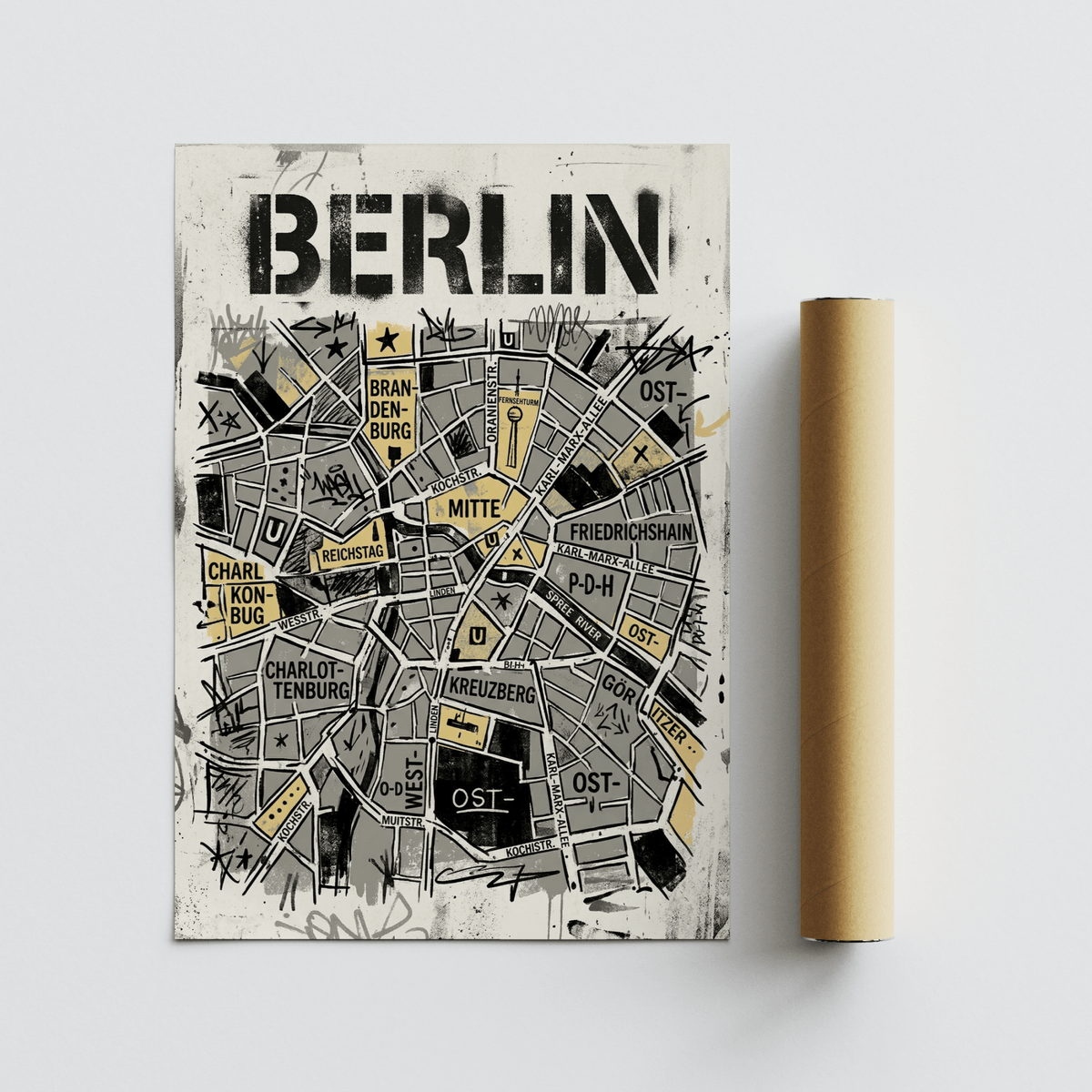 Berlin City Map Wall Art poster featuring bold title and street blocks