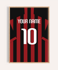 Front view of Bournemouth Football Shirt Poster with vertical stripes and large number 10 print