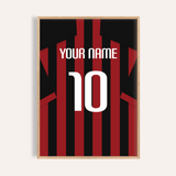 Individuelles Fußballtrikot – rote und schwarze Streifen — wooden-frame main image