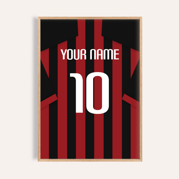 Front view of Bournemouth Football Shirt Poster with vertical stripes and large number 10 print