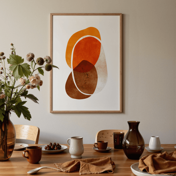 Orange Shapes Art Print displaying tonal layers and subtle grain