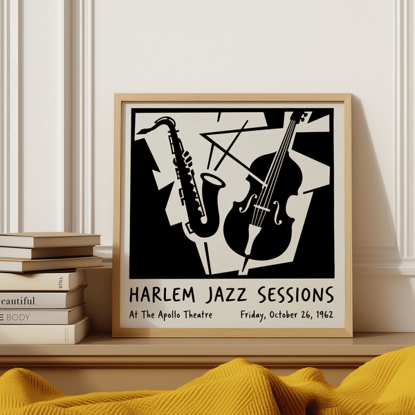 Music Poster Wall Art featuring Black, White tones, perfect for hallway