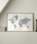 World Map Art wall art for modern bedroom in Gray and White