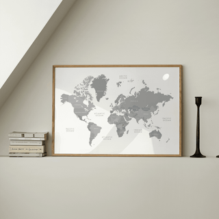 World Map Art wall art for modern bedroom in Gray and White
