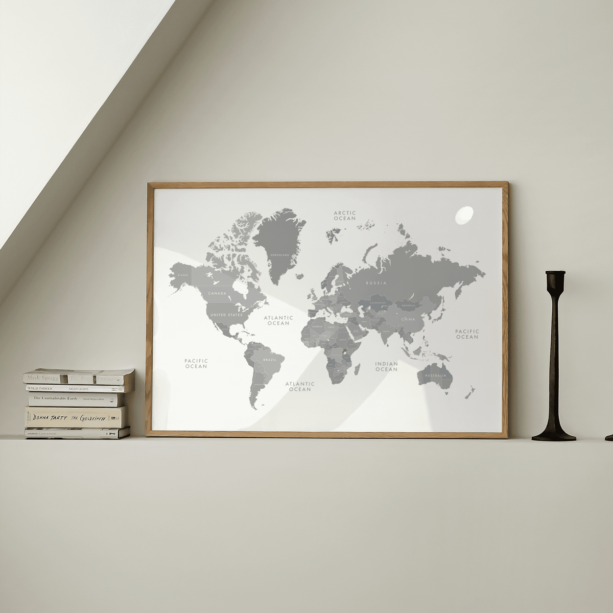 World Map Art wall art for modern bedroom in Gray and White