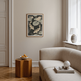 Japanese Koi Carp Art poster with soft Yellow accents for office decor