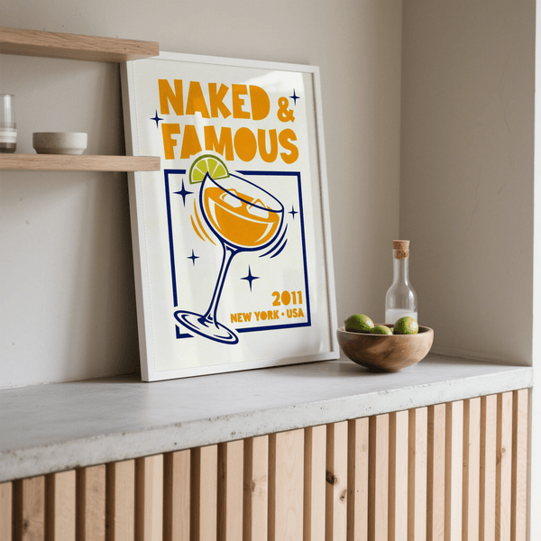 Naked & Famous Cocktail Art Orange and Blue art print for hallway decor