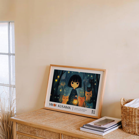 Girls&#39; room wall decor with a whimsical Kusama-inspired print.