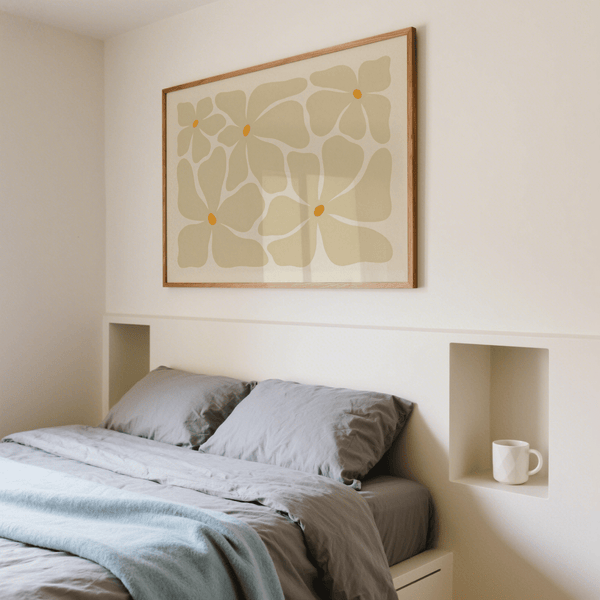 Contemporary abstract flowers poster print with four large bloom shapes