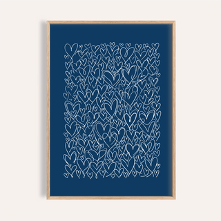 Art with Hearts wall art print in Blue and Beige for bedroom