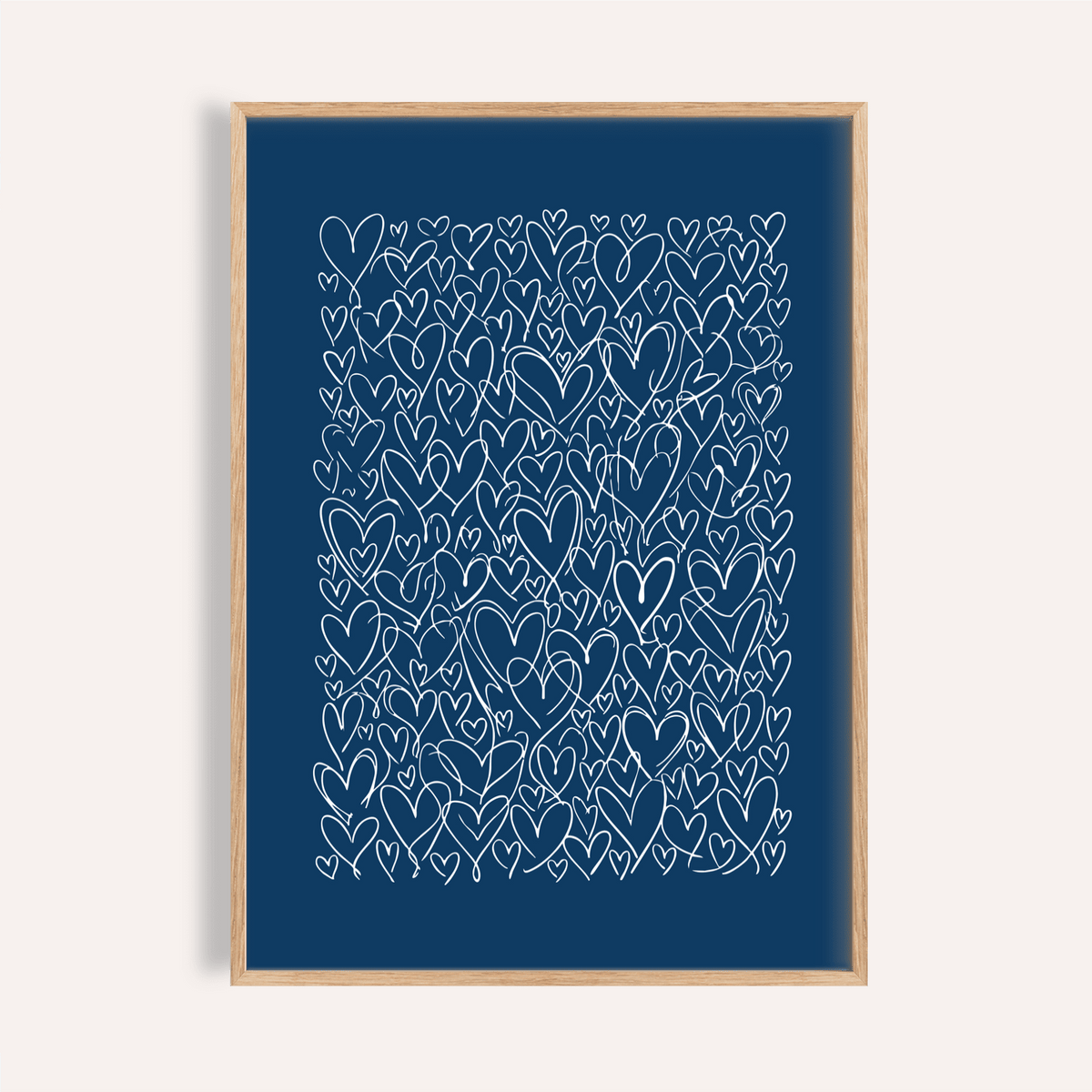 Art with Hearts wall art print in Blue and Beige for bedroom