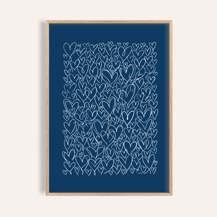 Art with Hearts wall art print in Blue and Beige for bedroom