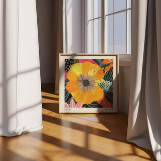 Abstract yellow flower art featuring expressive floral patterns