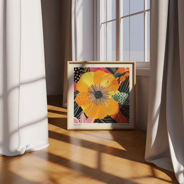 Abstract yellow flower art featuring expressive floral patterns