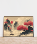 Chinese Ink Wall Art featuring serene Pink, Blue, Beige palette for office