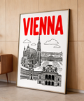 Detailed Vienna Cityscape Print featuring Vienna lettering and landmark linework