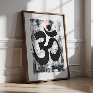 Graphic spiritual wall poster showing rough ink speckles and gray scuffs