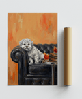 Dog with Human Face detailed poster, Orange backdrop, for lounge