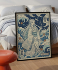 Framed mockup of Yuki Onna Wall Art with waves and cloud border