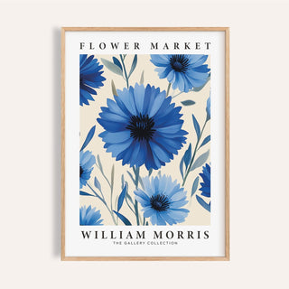Botanical print featuring William Morris blue cornflowers