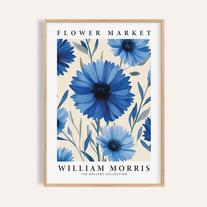 Botanical print featuring William Morris blue cornflowers