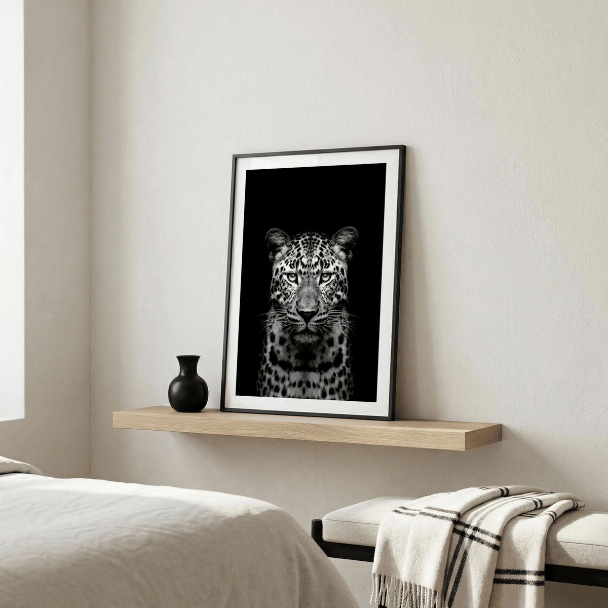 Close-up leopard face poster print with detailed spots and whiskers