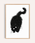 Arched Back Cat Print in Black and White for living room wall art