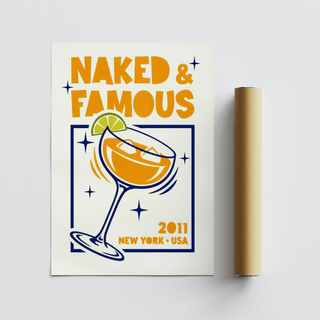 Naked & Famous Cocktail Art Orange and Blue design for dining room poster
