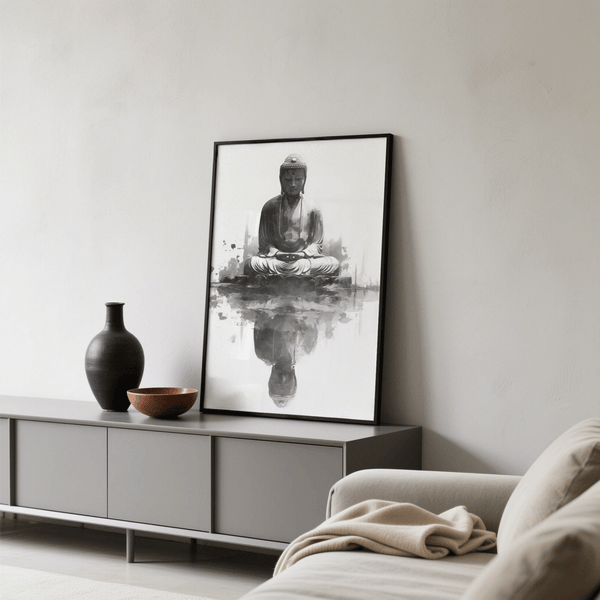 Meditating Buddha Print, Black and White, meditation space, wall art