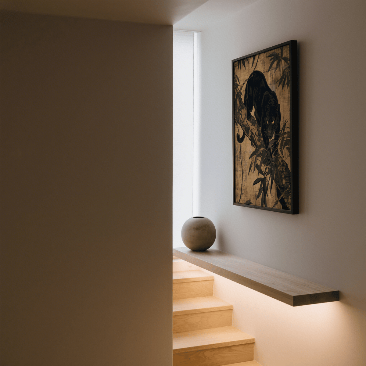 Jungle Wall Art featuring brown foliage, black panther in office space