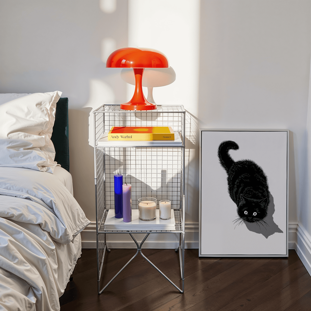 Chic Black Cat Print in Black for cozy reading nook wall art