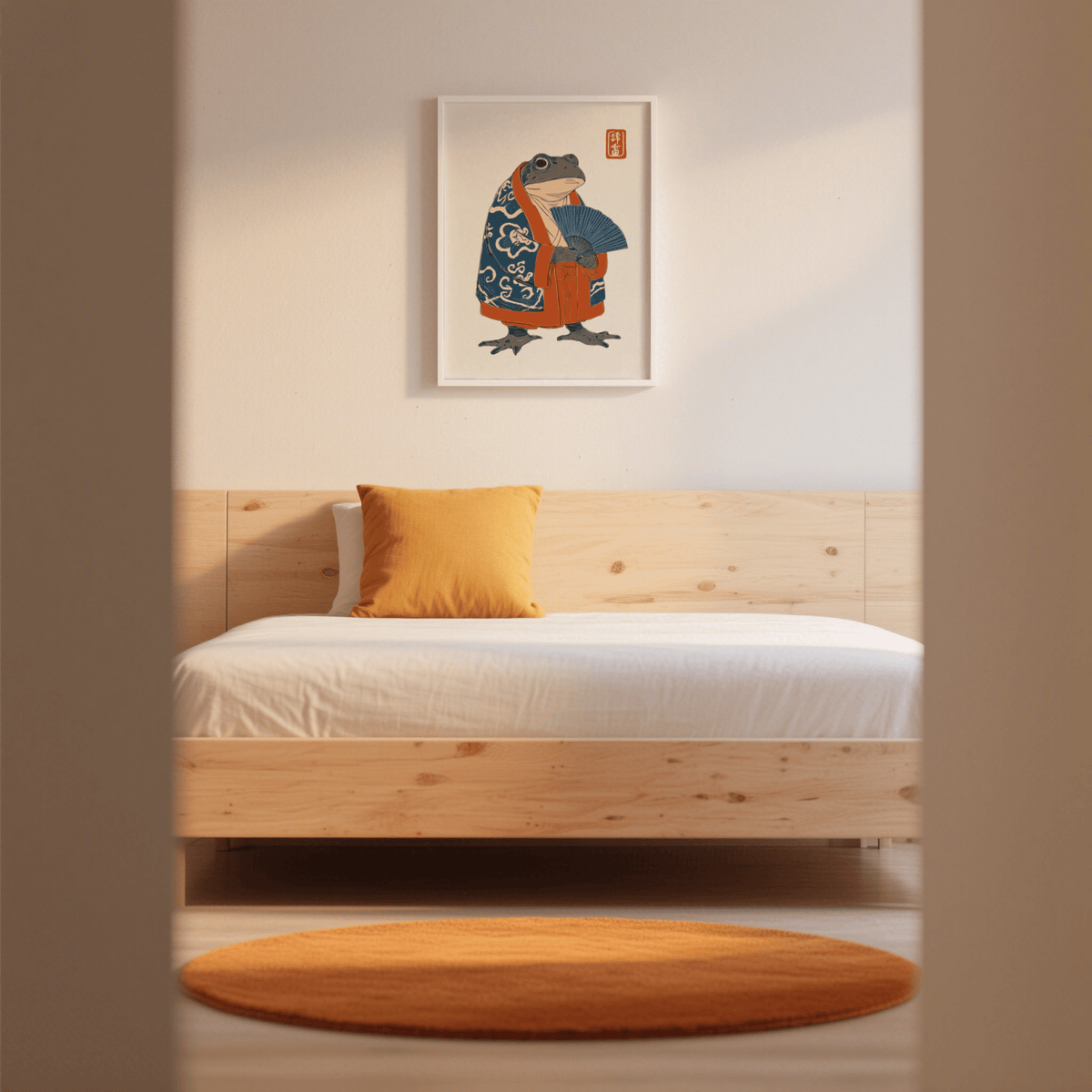 Frog in Kimono Print art print, classic Japanese style for entryway