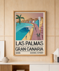 Las Palmas Art Print with curling wave and city skyline