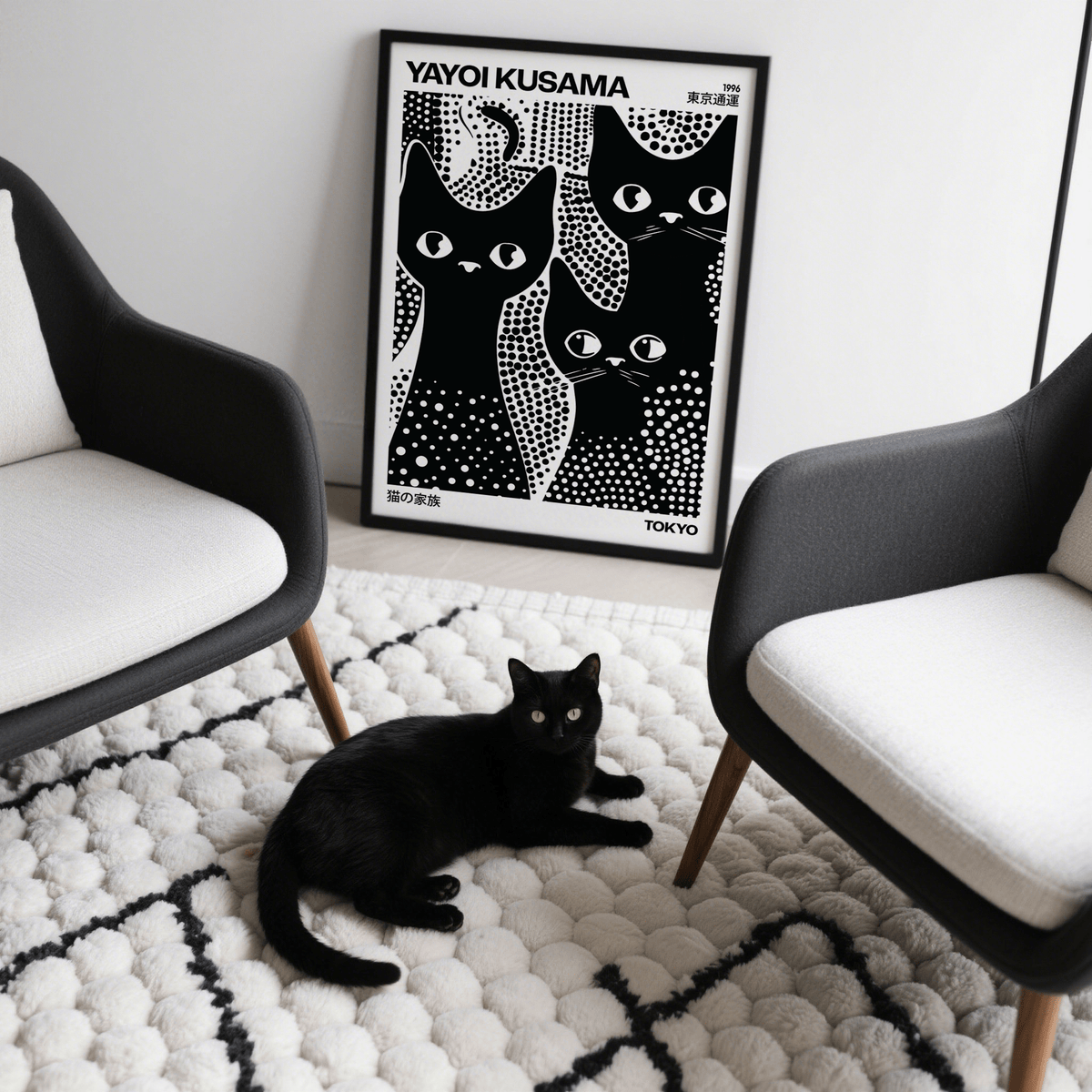 Stylish Black Cats Poster with polka dots
