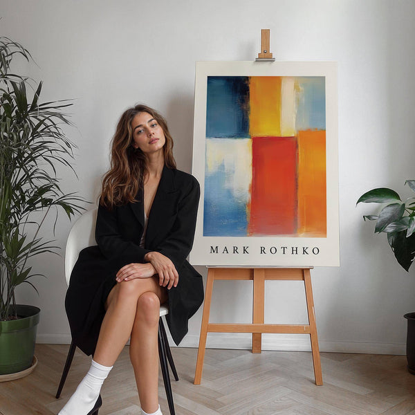 Bold abstract art featuring orange, red, and yellow hues